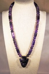 Large Fine Sterling Silver Amethyst Stone Necklace & Pendant