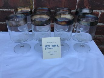 Fantastic DOROTHY THORPE MCM / Midcentury Set Of 8 Glasses With Sterling Silver Rim With Original Card