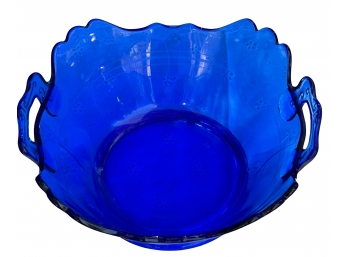 1940's L.E. Smith Cobalt Blue Glass Bowl With Handles 9' X 8'  No Issues