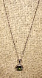 Fine Sterling Silver Chain Necklace Pendant Having Peridot Stone