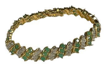 Gold Over Sterling Silver Emerald And White Stone Bracelet1