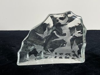 Vintage Etched Engraved Glass Paperweight With Mermaid