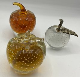 Trio Of Controlled Bubble Fruit Paperweights