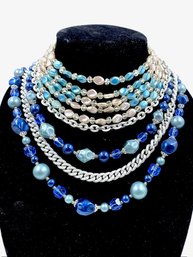 Pairing Of Ice Blue Multistrand Necklaces