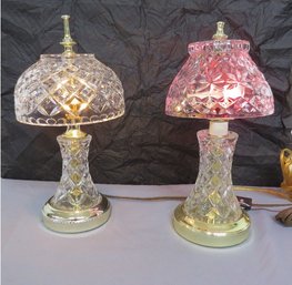 Two Vanity Or Table Top Glass Shade Boudoir Lamps