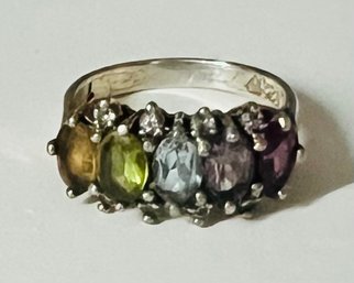 SIGNED STERLING SILVER MULTI GEMSTONE RING