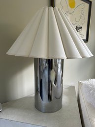 Chrome Cylinder Lamp With Pleated Shade 1 Of 2