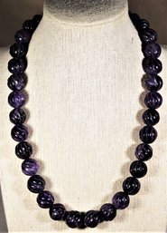 Superb Hand Carved Genuine Amethyst Beaded Sterling Silver Neckalce