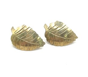 Vintage Sterling Silver Light Vermeil Etched Leaf Earrings