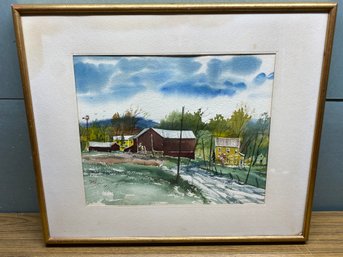 Original, Framed And Matted Watercolor Of Amish Farm. Selingrove, PA.  By Robert Doney. Signed DONEY.