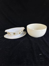 Tropic Gold Hand Painted Gravy Boat And Bowl