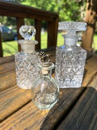 Trio Of Vintage Mens Glass Cologne Bottles - One With Horse Jockey Top
