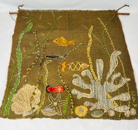 Unique Handmade Vintage Tapestry, Aquatic Theme - Initialed By Maker