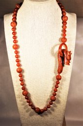 Super Fine Hand Carved Orange Jade Hard Stone Dragon Clasp Beaded Necklace