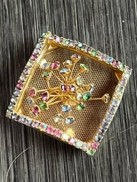 Vintage Atomic Era Jeweled Starburst Pin In Gold Finish With Multi-colored Gemstones