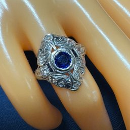 Antique Art Deco Platinum Diamond And Sapphire Ring