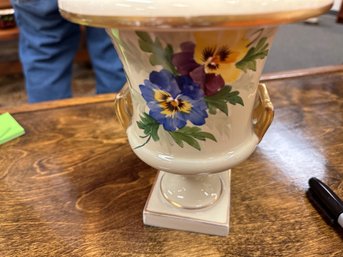 Urn With Hand Painted Flowers And Gold Trim  Marked On Bottom