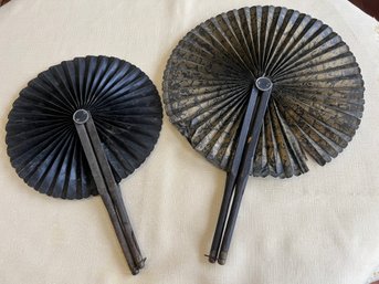 Pair Of Antique Victorian Cockade Mourning Fans