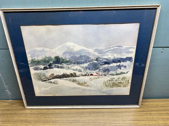 Original Framed Amd Matted Gorgeous Winter Scene Watercolor. Signed Mary Burges ??