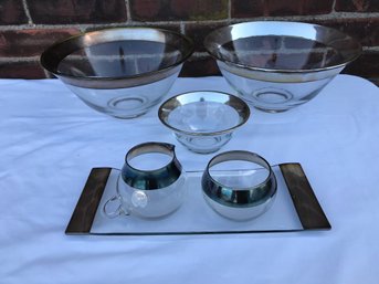 Amazing DOROTHY THORPE MCM / Midcentury RARE Serving Pieces With Sterling Silver Rim - Bowls - Sugar & Creamer