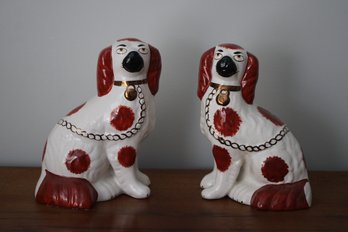 Pair Of English King Charles Cavalier Russet Staffordshire Spaniel Dogs