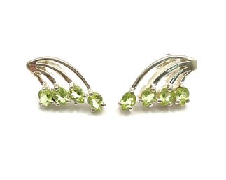 Vintage Sterling Silver Peridot Color Stone Burst Earrings