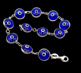 Vintage Sterling Silver And Blue Eyes Bracelet