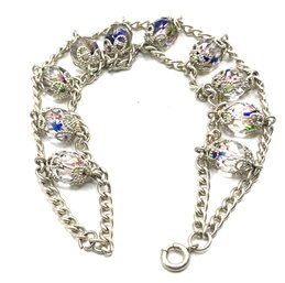 Beautiful Sterling Silver Two Layers With Kaleidoscope Clear Faceted Beads Bracelet