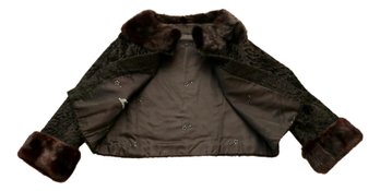 Max Bogen Vintage Black Lamb Bolero Jacket With  Brown Mink Round Collar And Cuffs