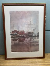 Misty Morn At Mystic. Beautifully Framed And Matted Print Signed Paul N. Norton.