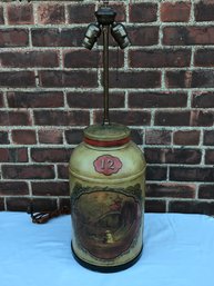 Lot (1 Of 2) Fabulous Large Tole Painted Tea Canister Lamp - All Hand Painted - Client Paid $1,800 For Pair