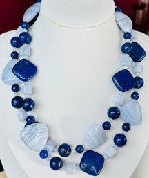 36' DESIGNER JAY KING DTR LAPIS LAZULI AND BLUE LACE AGATE NECKLACE