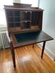 Antique Writing Desk Solid Walnut 19th Century With Maple Veneer And Birds Eye Maple Interior 36x24x56