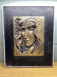 Mid Century Modernist Or Brutalist  Finesse Original Woman's Face Fiberglass Sculpture Initialed.