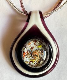 Vintage Murano Glass Teardrop Multicolor Glitter Necklace Pendant