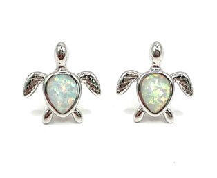 Sterling Silver Opal Color Turtle Earrings