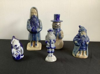 Blue Glazed Sculptures Christmas Lot #31