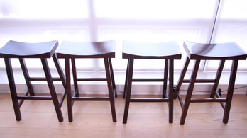 GREAT SET OF 4 HARDWOOD COUNTER HEIGHT BAR STOOLS