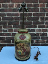 Lot (2 Of 2) Fabulous Large Tole Painted Tea Canister Lamp - All Hand Painted - Client Paid $1,250 For Pair