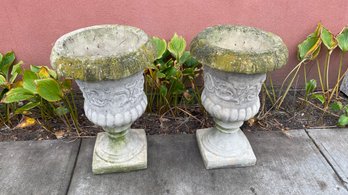 Pair Of Vintage Cast Concrete Planters - 15' X 26'h