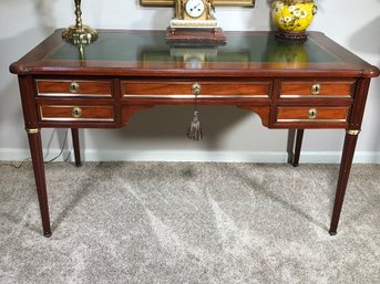 Fantastic $3,995 BAKER Furniture French Style Writing Desk With Green Tooled Leather - Bronze Accents - WOW !