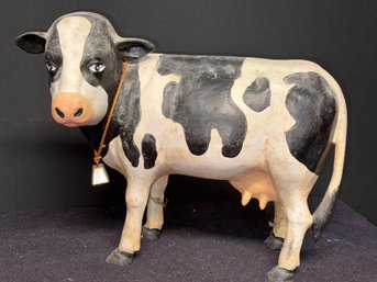 Vintage Cast Iron Cow Doorstop Yard Decoration With Blue Eyes And Working Cow Bell At The Neck