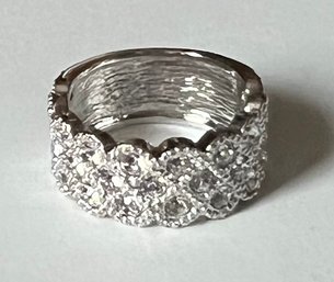 JTV RHODIUM PLATED BRASS WHITE CRYSTAL RING