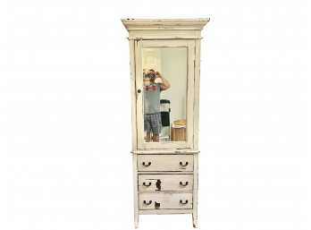 Distressed Cupboard With Mirrored Door (Contents Not Included)