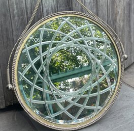 Unusual Pendulum Shaped Cut Glass & Brass Wall Mirror