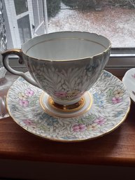 A.B.J. Grafton China Teacup And Saucer With Gold Leaf Trim