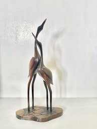 Mid Century Modern 1960s Carved Wood Crane Statue