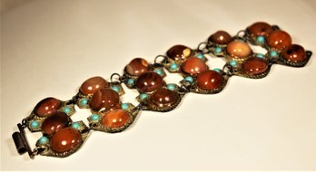 Agate And Turquoise Colored Beaded Bracelet Ethnographic (missing Half The Casp)