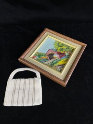 Needle Point Bridge Art And Beaded Purse