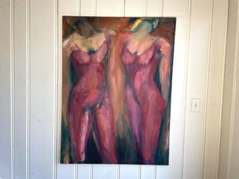 Two Women In Rose Colored Unitards, Signed